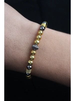 MuI MuI Doğal Taş Çember Model Gold Ve Füme Renk Asansörlü Erkek Bileklik