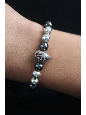 MuI MuI Doğal Taş Gladyatör Model Gümüş Ve Füme Renk Asansörlü Erkek Bileklik