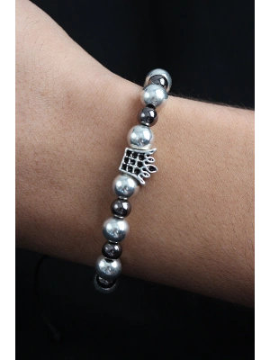 MuI MuI Doğal Taş Kral Tacı Model Gümüş Ve Füme Renk Asansörlü Erkek Bileklik