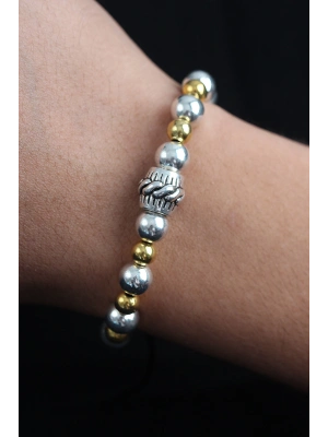 MuI MuI Doğal Taş Sarmal Model Gold Ve Gümüş Renk Asansörlü Erkek Bileklik