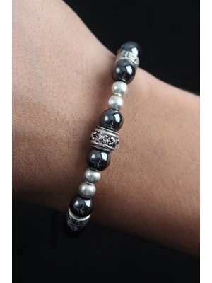 MuI MuI Doğal Taş X Model Antrasit Renk Asansörlü Erkek Bileklik