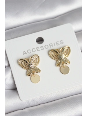 MuI MuI Füsun Küpesi Model Gold Renk Kelebek Model Pirinç Kadın Küpe