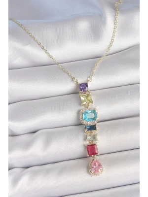 MuI MuI Gold Karışık Renk Zirkon Taşlı Y Pirinç Kolye