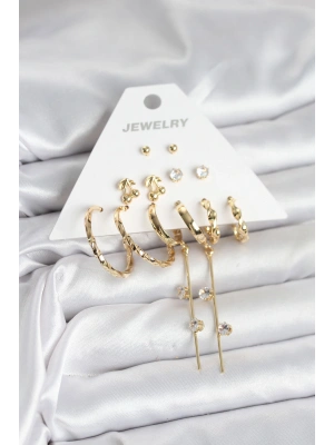 MuI MuI Gold Renk 6 Çift Pirinç Kadın Küpe Seti