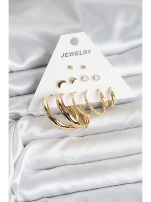 MuI MuI Gold Renk 6 Çiftli Pirinç Kadın Küpe Seti