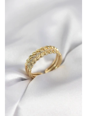 MuI MuI Goldfarbener Weizenähren-Ring mit Zirkonia-Stein für Damen