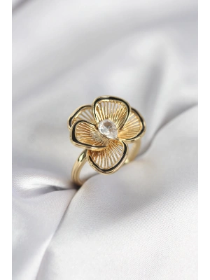 MuI MuI Goldfarbener Vintage-Damenring mit Blumenmuster