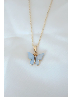 MuI MuI Gold Renk Kaplama Buz Mavisi Renk Sedefli Kelebek Kolye