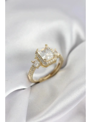 MuI MuI Goldfarbener quadratischer Baguette-Zirkonia-Solitärring für Damen