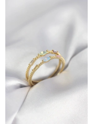 MuI MuI Goldfarbener Damenring mit Zirkonia-Steinen