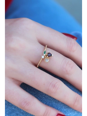 MuI MuI Gold Renk Kiraz Model Zirkon Taşlı Kadın Yüzük