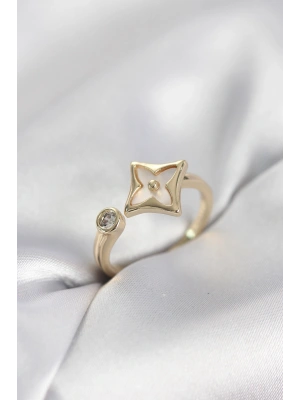 MuI MuI Goldfarbener quadratischer Damenring im Kleeblatt-Design mit Zirkonia-Steinen