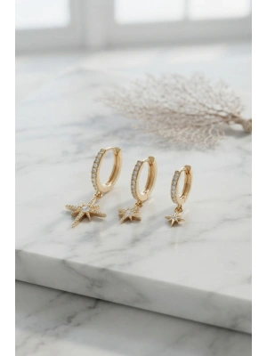 MuI MuI Gold Renk Kutup Yıldız Model 3 lü Küpe Seti