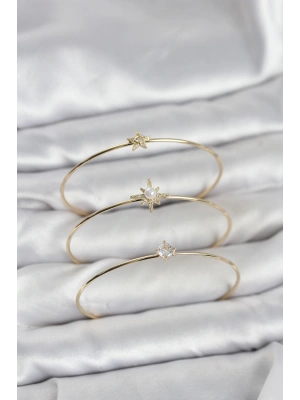 MuI MuI Gold Renk Kutup Yıldızı Model Zirkon Taşlı 3lü Kadın Bileklik Kombini