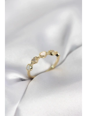 MuI MuI Goldfarbener minimalistischer Herzring aus Messing für Damen mit Zirkonia-Steinen