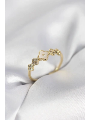 MuI MuI Goldfarbener minimalistischer Damenring mit Kleeblatt und Zirkonia