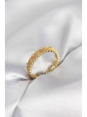 MuI MuI Gold Renk Motif Desenli Zirkon Taşlı Kadın Yüzük