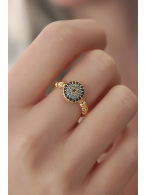 MuI MuI Gold Renk Nazar Boncuk Figür Zirkon Taş Detay Kadın Yüzük