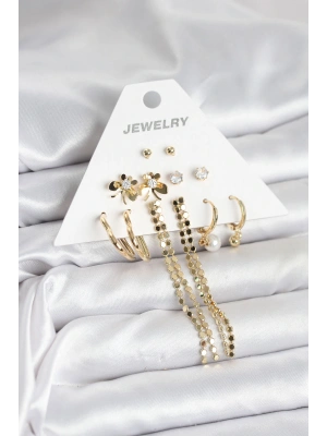 MuI MuI Gold Renk Pirinç 6lı Kadın Küpe Seti