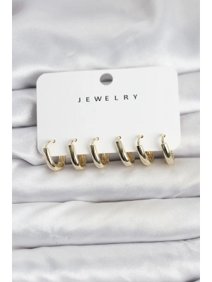 MuI MuI Gold Renk Pirinç Halka Kadın Küpe Seti