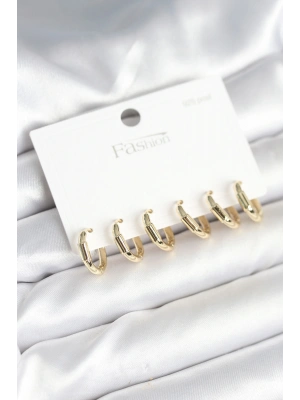 MuI MuI Gold Renk Pirinç Halka Model 925 Ayar Gümüş Çivili Kadın Küpe Seti