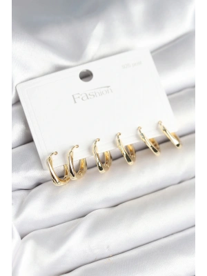 MuI MuI Gold Renk Pirinç Kare Halka Model 925 Ayar Gümüş Çivili Kadın Küpe Seti