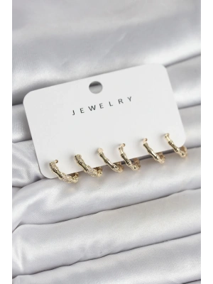 MuI MuI Gold Renk Pirinç Kemik Model 3 Çift Kadın Küpe Seti