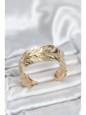 MuI MuI Gold Renk Pirinç Levha Yaprak Model Kadın Bileklik