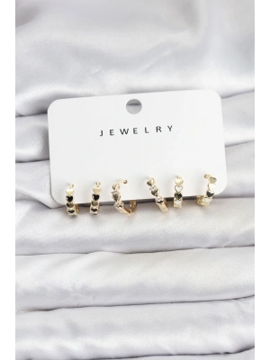 MuI MuI Gold Renk Pirinç Minimal Kalp Detaylı Kadın Küpe Seti