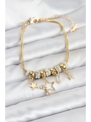 MuI MuI Gold Renk Pirinç Yıldız Model Charmlı Kadın Bileklik