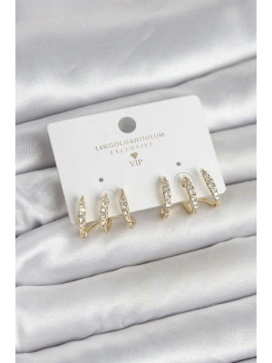 MuI MuI Gold Renk Pirinç Zirkon Taşlı Kadın Küpe