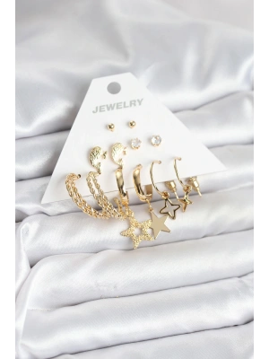 MuI MuI Gold Renk Yıldızlı Set 6 Çift Kadın Küpe Seti
