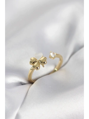 MuI MuI Goldfarbener Kleeblatt-Ring aus Perlmutt für Damen