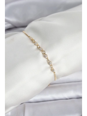 MuI MuI Gold Renk Zincir Model Zirkon Taşlı Pirinç Asansörlü Kadın Bileklik