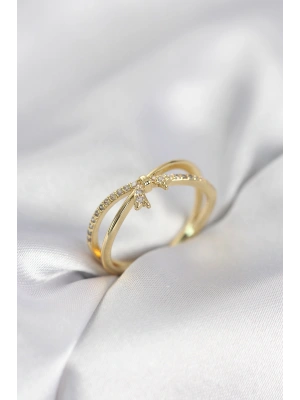 MuI MuI Goldfarbener Zirkonia-Schleifenring für Damen