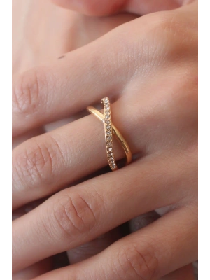 MuI MuI Gold Renk Zirkon Taşlı Kadın Yüzük