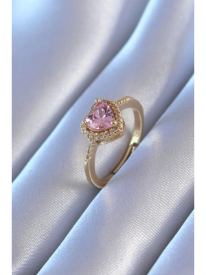 MuI MuI Goldfarbener Zirkonia-Herzring aus Messing mit Anhänger für Damen