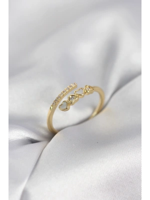 MuI MuI Goldfarbener Damenring mit Zirkonia-Stein und minimalistischem Herzdesign