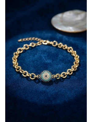 MuI MuI Gold Renk Zirkon Taşlı Nazar Model Pirinç Kadın Bileklik