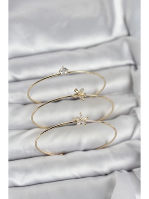 MuI MuI Gold Renk Zirkon Taşlı Pirinç 3lü Kadın Bileklik Kombini