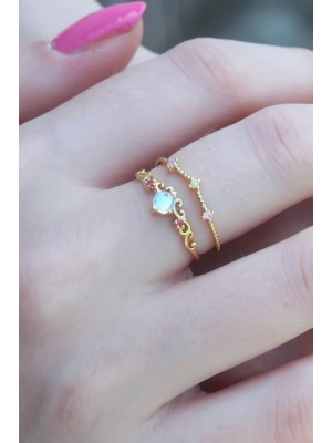 MuI MuI Gold Renk Zirkon Taşlı Taç Model Kadın Yüzük