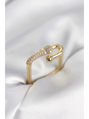 MuI MuI Goldfarbener Zirkonia-Ring im Tiffany-Stil, quadratisch, Damenring