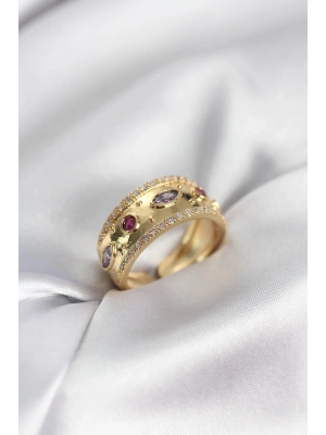 MuI MuI Goldfarbener Zirkonstein Vintage Damenring