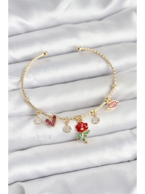 MuI MuI Gül Charmlı Gold Renk Pirinç Kadın Bileklik