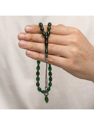 MuI MuI Gümüş 1000 Ayar Kazaz Püsküllü Sıkma Kehribar Tesbih