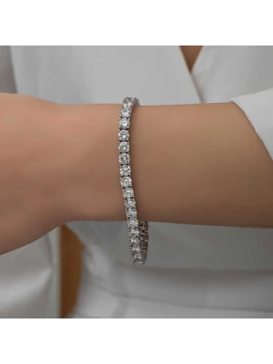 MuI MuI Gümüş 2.5 mm Beyaz Taşlı Su Yolu Kadın Bileklik
