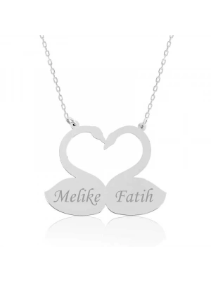 MuI MuI Gümüş Aşık Kuğular Plaka Kolye