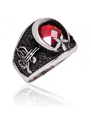 MuI MuI Gümüş Ay Yıldız Tuğra Erkek Yüzük