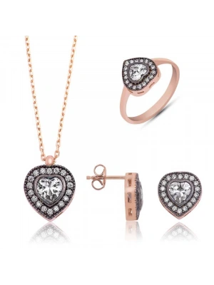 MuI MuI Gümüş Elmas Montür Kalpli Bayan Set