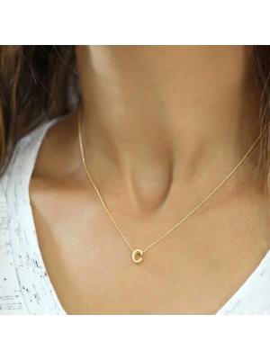 MuI MuI Gümüş Gold 3 Boyutlu C Harf Bayan Kolye